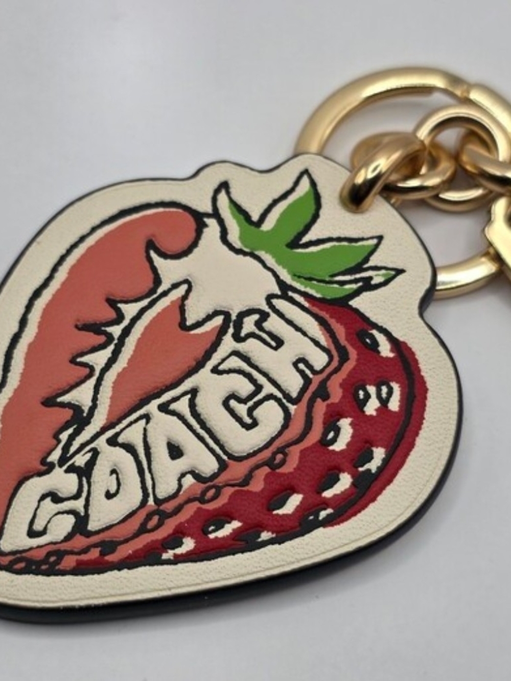 COACH Strawberry Leather Key Chain - White & Red With Coach Dustbag - Picture 4 of 6